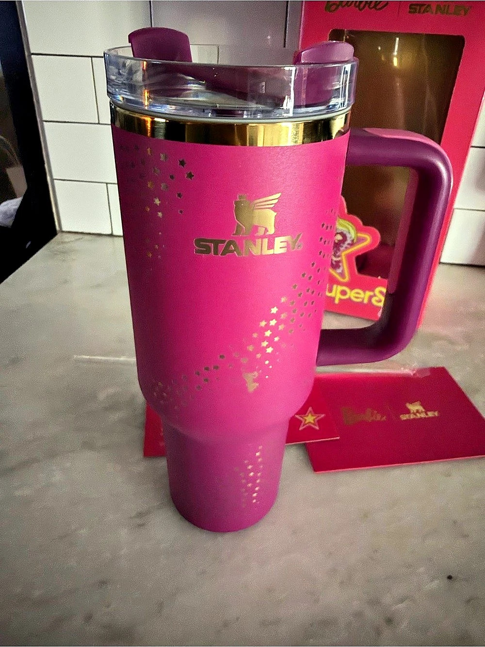 Stanley Quencher H2.0 FlowState Tumbler Barbie Superstar Pink 40 oz NWT